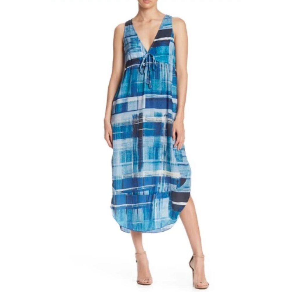 ✨LOVESTITCH Blue Watercolor Print V-Neck Midi Sz Sz Medium Dress✨